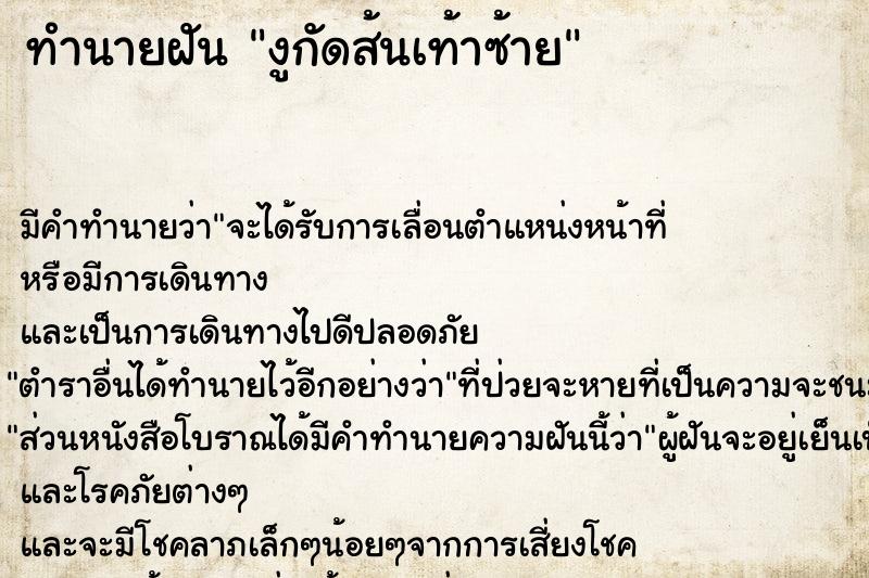 ทำนายฝัน งูกัดส้นเท้าซ้าย
