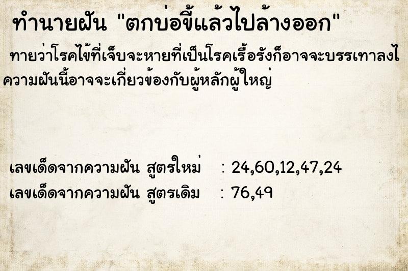 ทำนายฝัน ตกบ่อขี้แล้วไปล้างออก ทำนายฝัน ตกบ่อขี้แล้วไปล้างออก