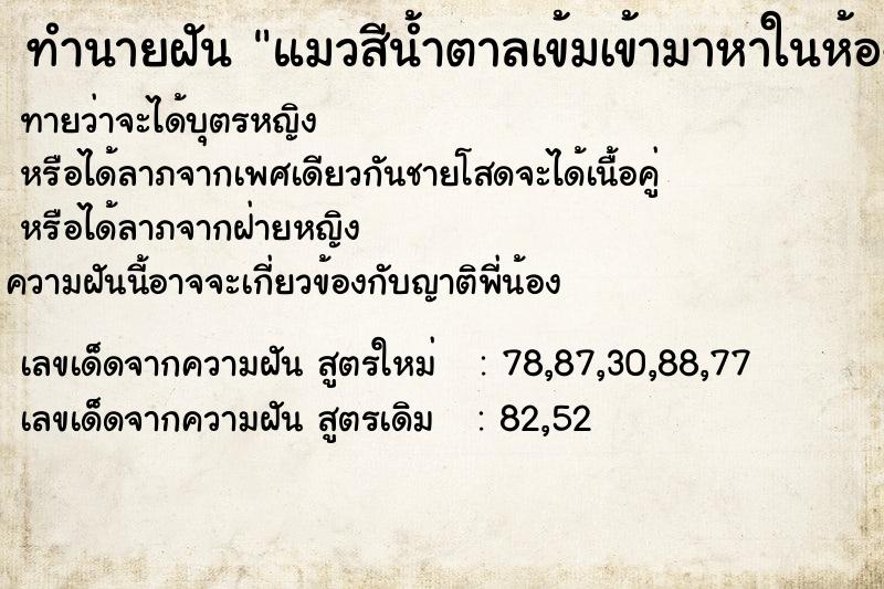 ทำนายฝันทำนายฝันแมวสีน้ำตาลเข้มเข้ามาหาในห้อง