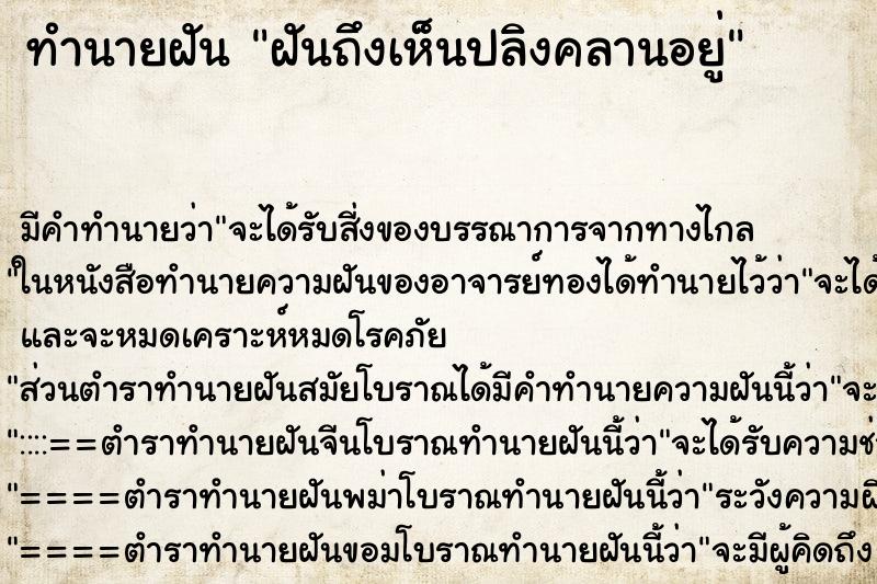 ทำนายฝันฝันถึงเห็นปลิงคลานอยู่ ทำนายฝันทำนายฝันฝันถึงเห็นปลิงคลานอยู่