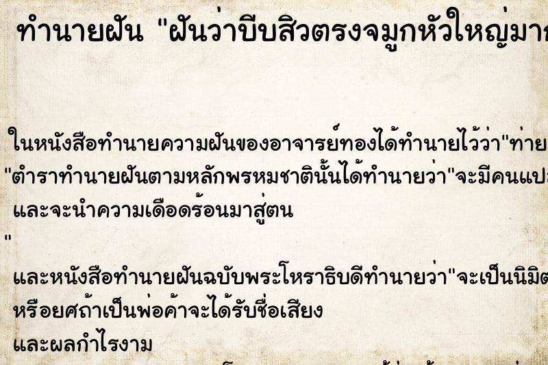 ทำนายฝันทำนายฝันฝันว่าบีบสิวตรงจมูกหัวใหญ่มาก
