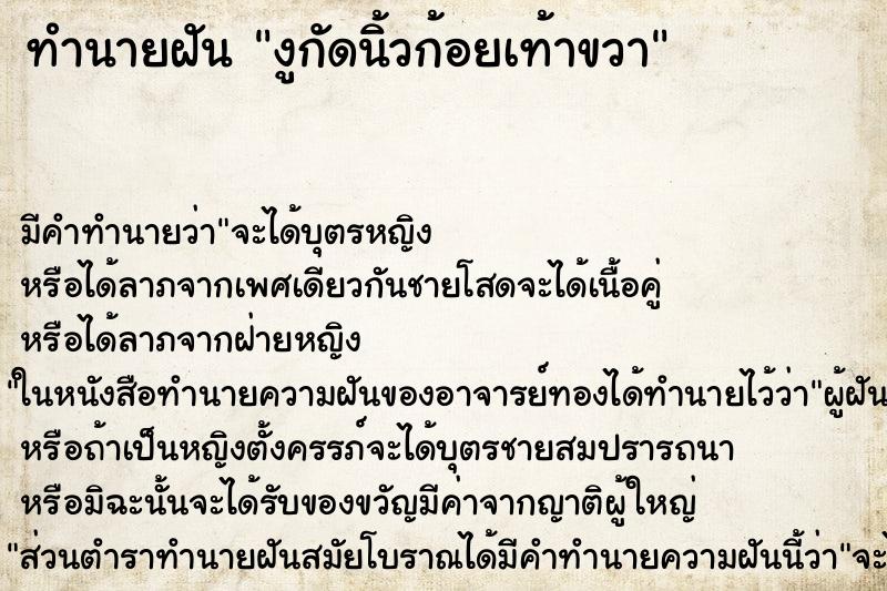 ทำนายฝัน งูกัดนิ้วก้อยเท้าขวา ตำราโบราณ แม่นที่สุดในโลก