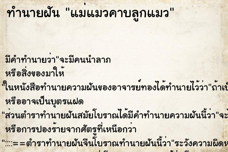 ทำนายฝัน แม่แมวคาบลูกแมว ทำนายฝัน แม่แมวคาบลูกแมว