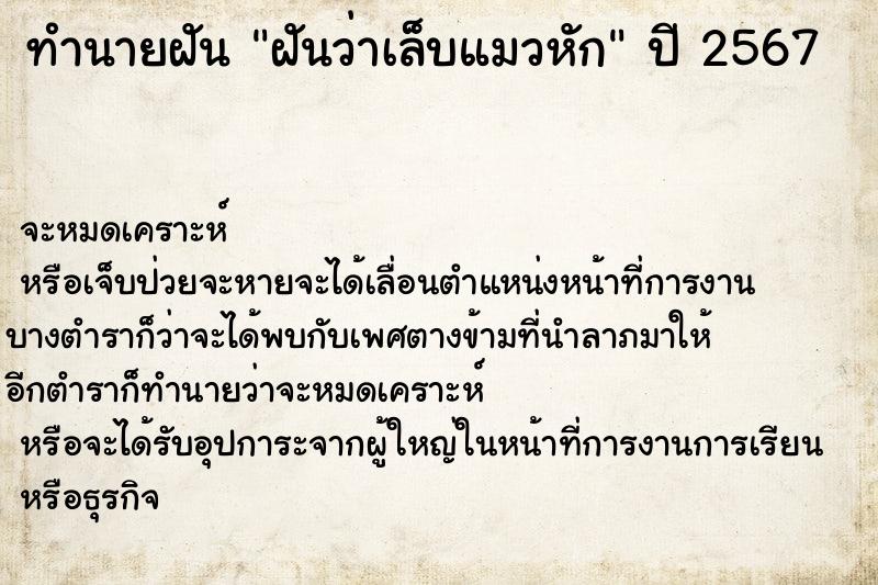 ทำนายฝัน ฝันว่าเล็บแมวหัก ทำนายฝัน ฝันว่าเล็บแมวหัก