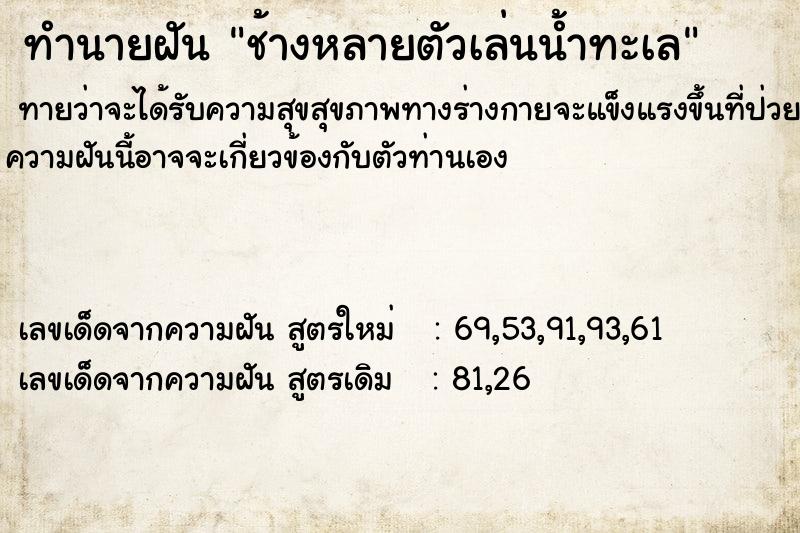 ทำนายฝัน ช้างหลายตัวเล่นน้ำทะเล ทำนายฝัน ช้างหลายตัวเล่นน้ำทะเล