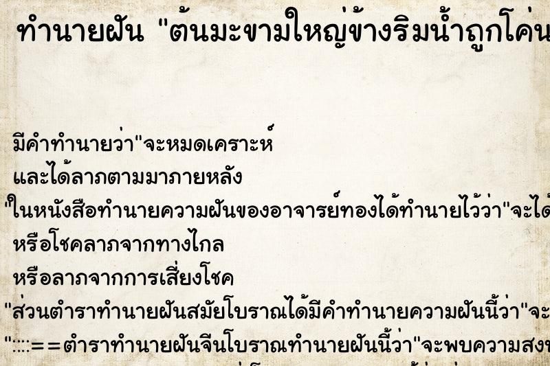 ทำนายฝันทำนายฝันต้นมะขามใหญ่ข้างริมน้ำถูกโค่น