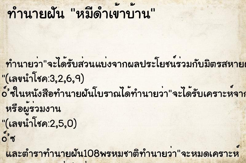 ทำนายฝัน หมีดำเข้าบ้าน