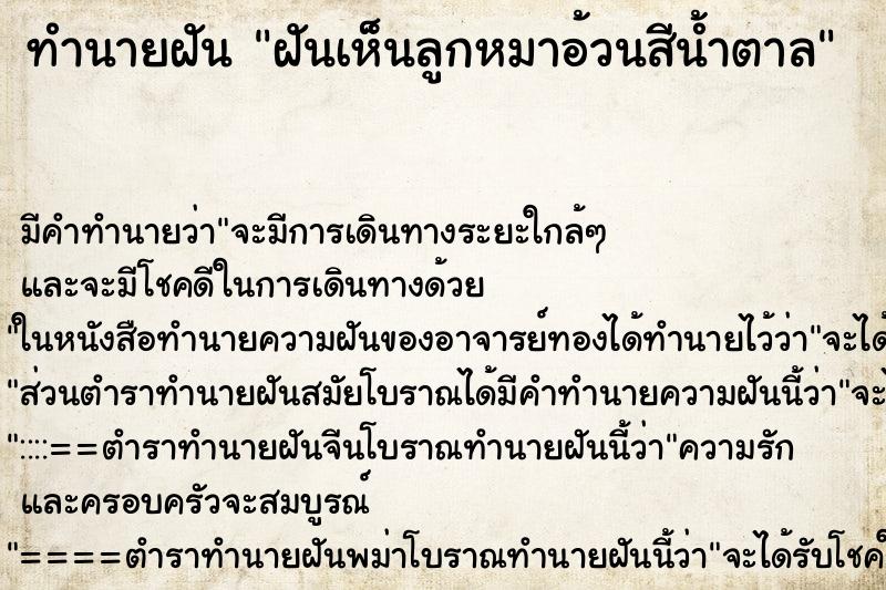 ทำนายฝัน ฝันเห็นลูกหมาอ้วนสีน้ำตาล ทำนายฝัน ฝันเห็นลูกหมาอ้วนสีน้ำตาล