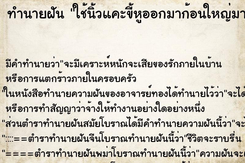 ทำนายฝันทำนายฝันใช้นิ้วแคะขี้หูออกมาก้อนใหญ่มาก