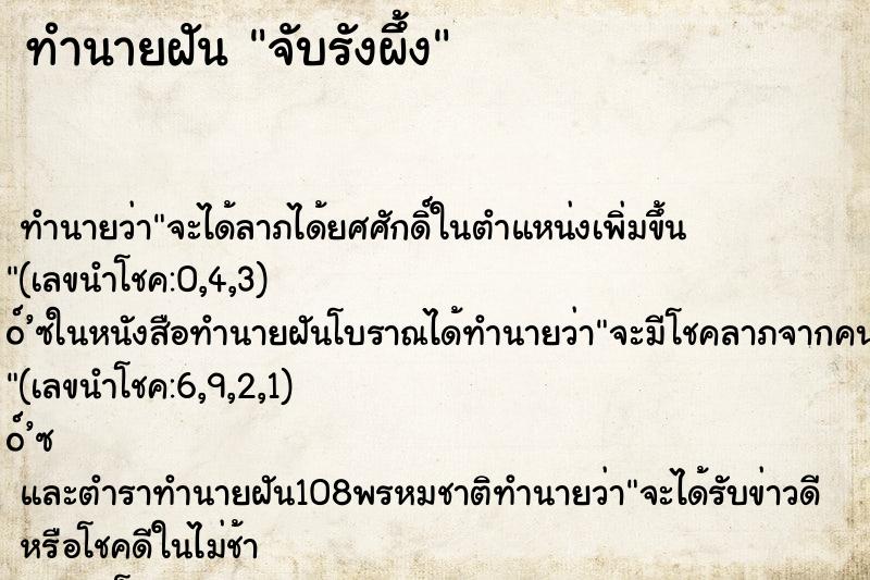 ทำนายฝันทำนายฝันจับรังผึ้ง