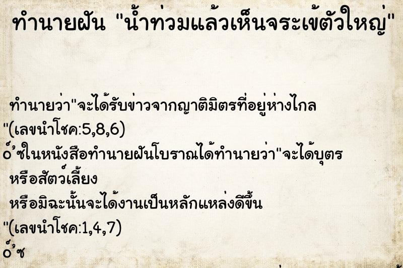 ทำนายฝัน น้ำท่วมแล้วเห็นจระเข้ตัวใหญ่