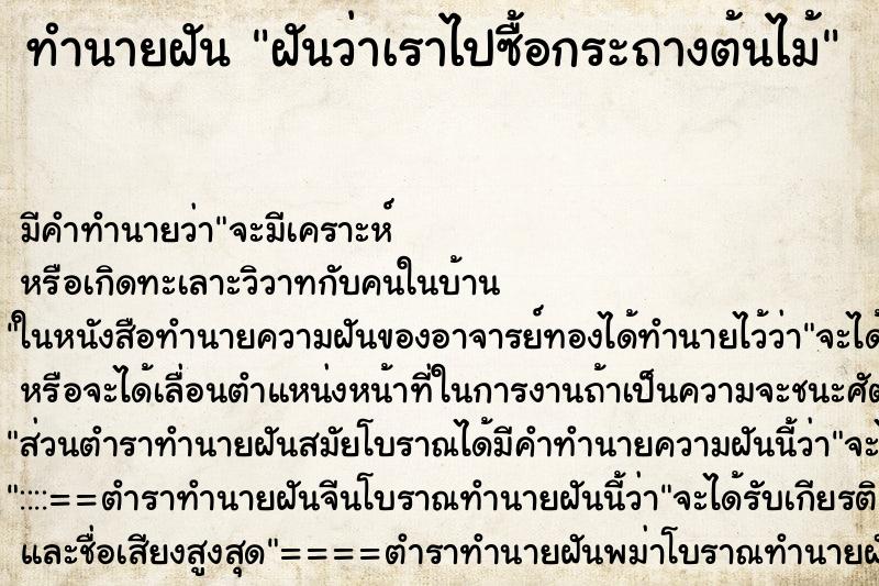 ทำนายฝัน ฝันว่าเราไปซื้อกระถางต้นไม้ ตำราโบราณ แม่นที่สุดในโลก