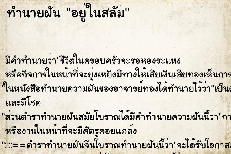 ทำนายฝัน อยู่ในสลัม ทำนายฝัน อยู่ในสลัม