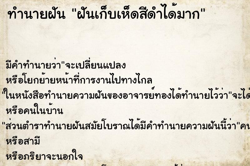 ทำนายฝัน ฝันเก็บเห็ดสีดำได้มาก ทำนายฝัน ฝันเก็บเห็ดสีดำได้มาก