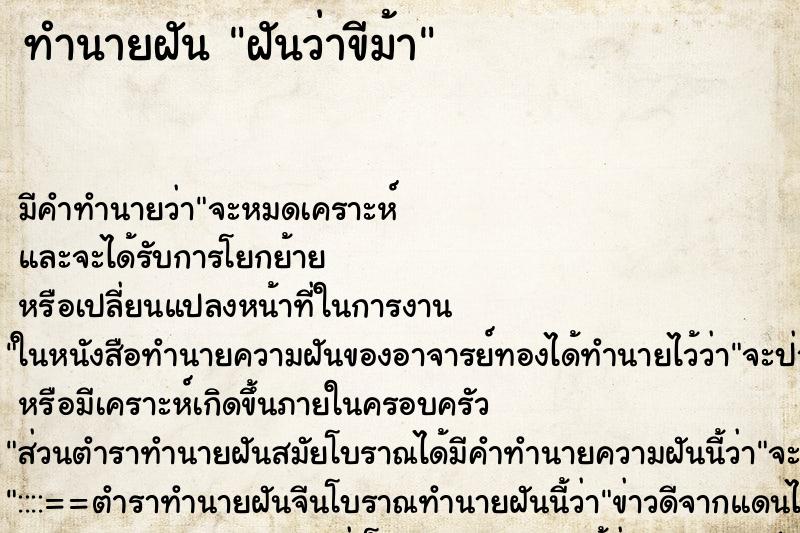 ทำนายฝัน ฝันว่าขีม้า ทำนายฝัน ฝันว่าขีม้า