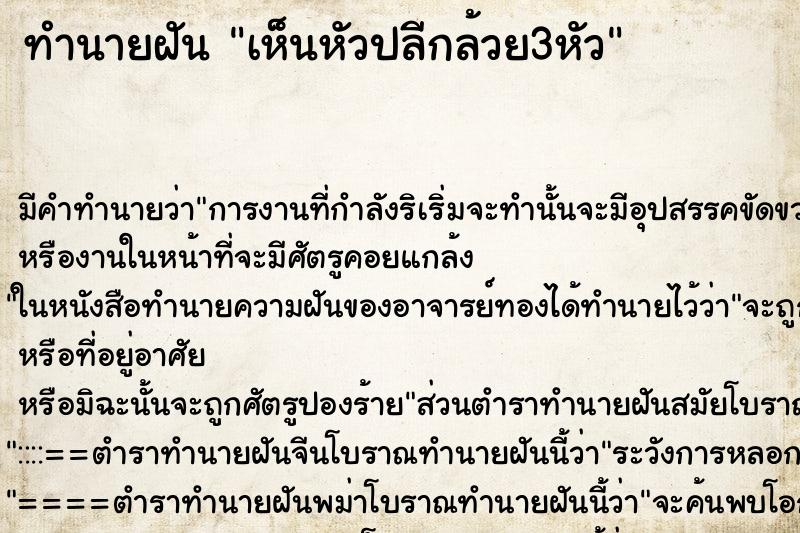 ทำนายฝัน เห็นหัวปลีกล้วย3หัว ตำราโบราณ แม่นที่สุดในโลก