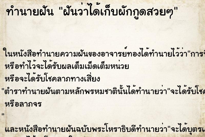 ทำนายฝันฝันว่าได้เก็บผักกูดสวยๆ ทำนายฝันทำนายฝันฝันว่าได้เก็บผักกูดสวยๆ