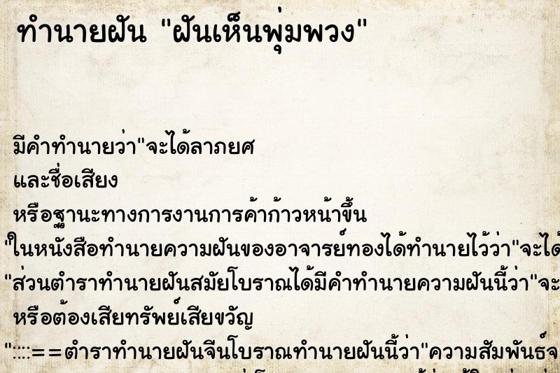 ทำนายฝันฝันเห็นพุ่มพวง ทำนายฝันทำนายฝันฝันเห็นพุ่มพวง