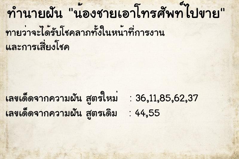 ทำนายฝันทำนายฝันน้องชายเอาโทรศัพท์ไปขาย