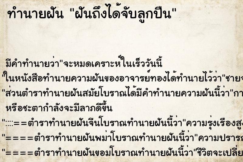 ทำนายฝัน ฝันถึงได้จับลูกปืน ทำนายฝัน ฝันถึงได้จับลูกปืน