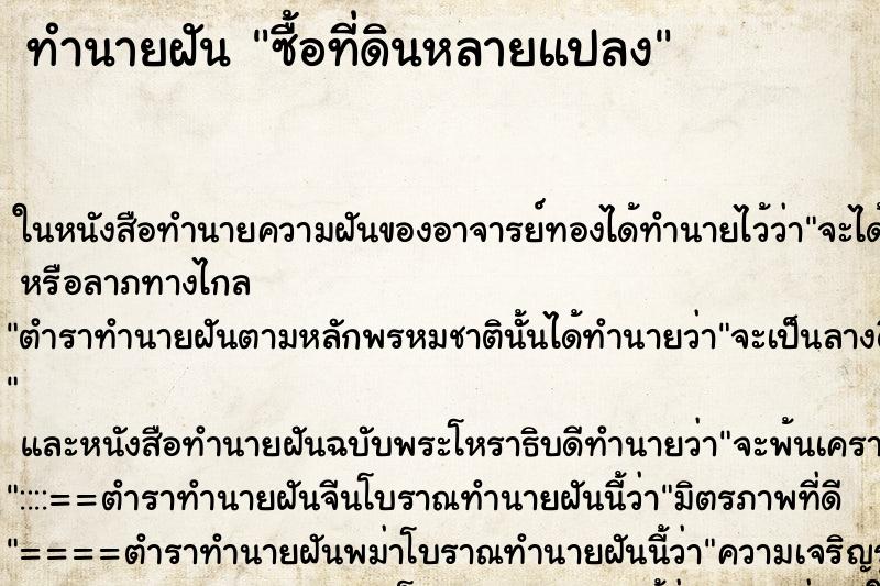 ทำนายฝัน ซื้อที่ดินหลายแปลง
