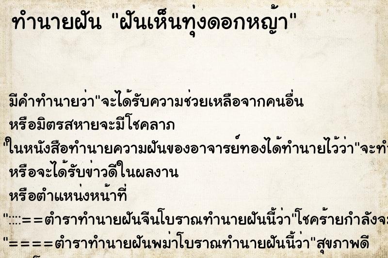 ทำนายฝันฝันเห็นทุ่งดอกหญ้า ทำนายฝันทำนายฝันฝันเห็นทุ่งดอกหญ้า