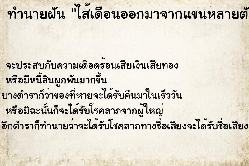 ทำนายฝัน ไส้เดือนออกมาจากแขนหลายตัวแล้วจึงใช้มือช่วยดึงออก ทำนายฝัน ไส้เดือนออกมาจากแขนหลายตัวแล้วจึงใช้มือช่วยดึงออก
