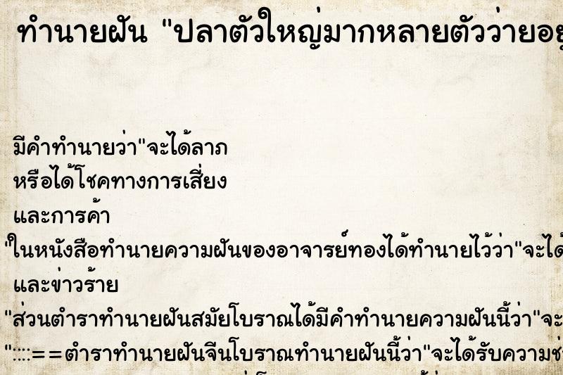 ทำนายฝัน ปลาตัวใหญ่มากหลายตัวว่ายอยู่ในน้ำ ทำนายฝัน ปลาตัวใหญ่มากหลายตัวว่ายอยู่ในน้ำ