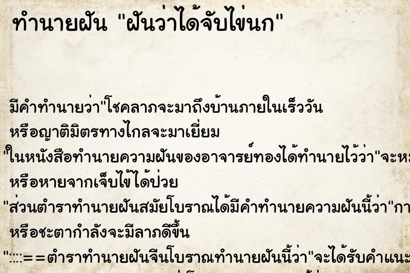 ทำนายฝัน ฝันว่าได้จับไข่นก ตำราโบราณ แม่นที่สุดในโลก