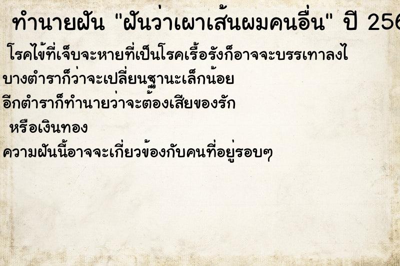 ทำนายฝันฝันว่าเผาเส้นผมคนอื่น ทำนายฝันทำนายฝันฝันว่าเผาเส้นผมคนอื่น