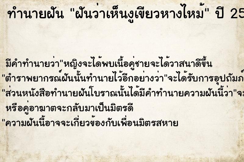ทำนายฝันฝันว่าเห็นงูเขียวหางไหม้ ทำนายฝันทำนายฝันฝันว่าเห็นงูเขียวหางไหม้