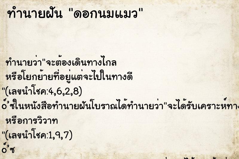 ทำนายฝัน ดอกนมแมว ตำราโบราณ แม่นที่สุดในโลก