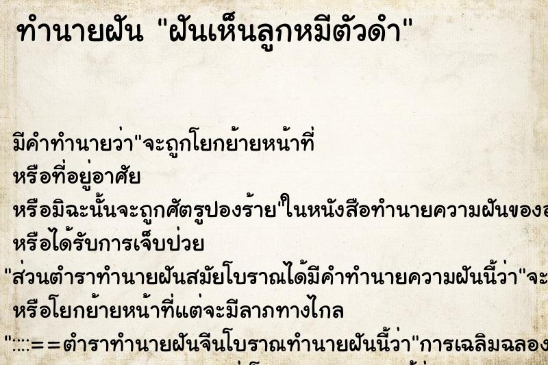 ทำนายฝัน ฝันเห็นลูกหมีตัวดำ ทำนายฝัน ฝันเห็นลูกหมีตัวดำ