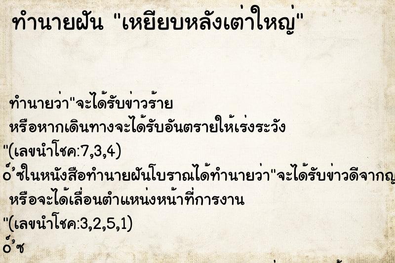 ทำนายฝันทำนายฝันเหยียบหลังเต่าใหญ่