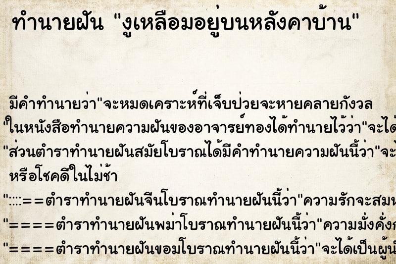 ทำนายฝัน งูเหลือมอยู่บนหลังคาบ้าน ทำนายฝัน งูเหลือมอยู่บนหลังคาบ้าน