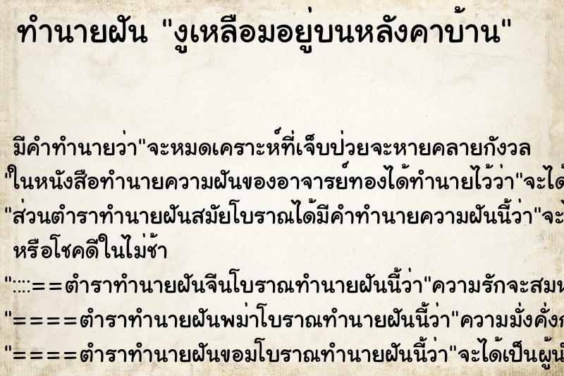 ทำนายฝัน งูเหลือมอยู่บนหลังคาบ้าน ตำราโบราณ แม่นที่สุดในโลก