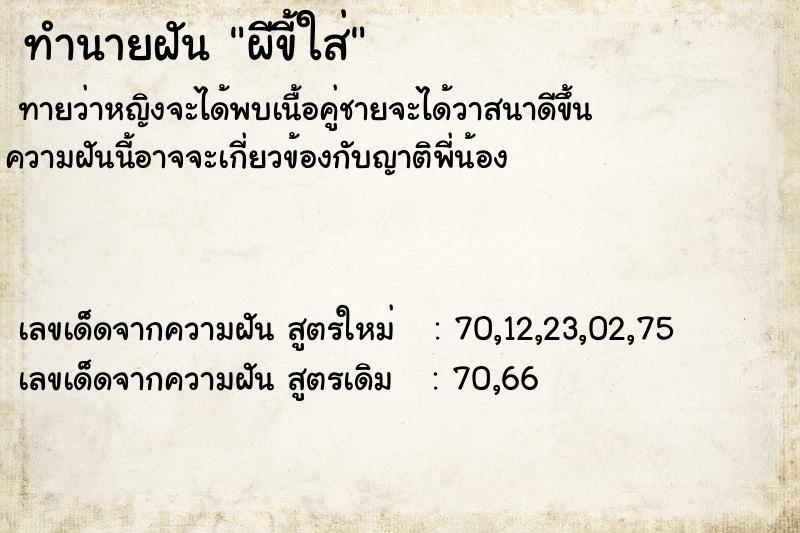 ทำนายฝันผีขี้ใส่ ทำนายฝันทำนายฝันผีขี้ใส่