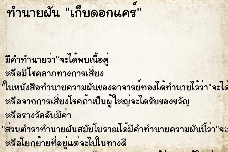 ทำนายฝัน เก็บดอกแคร์ ทำนายฝัน เก็บดอกแคร์