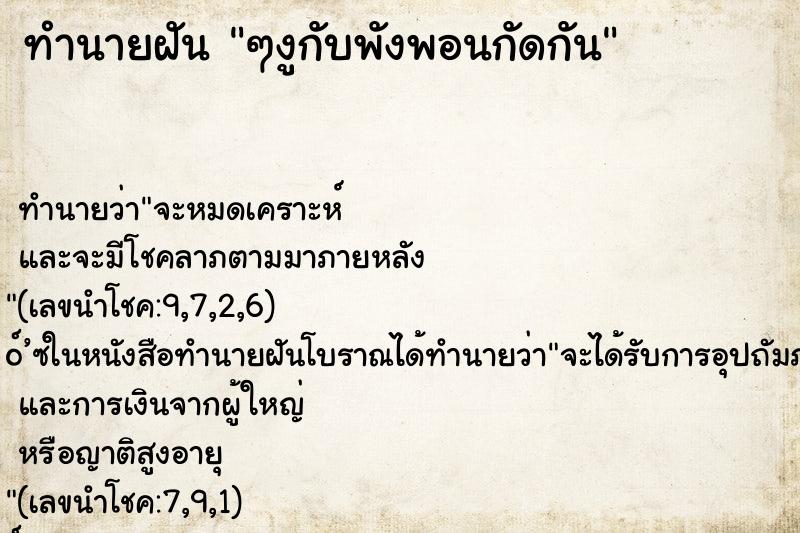 ทำนายฝัน ๆงูกับพังพอนกัดกัน ทำนายฝัน ๆงูกับพังพอนกัดกัน