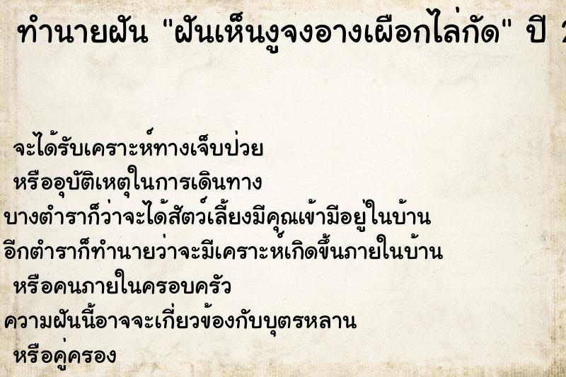 ทำนายฝันฝันเห็นงูจงอางเผือกไล่กัด ทำนายฝันทำนายฝันฝันเห็นงูจงอางเผือกไล่กัด