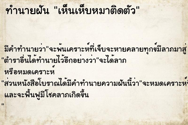 ทำนายฝัน เห็นเห็บหมาติดตัว ทำนายฝัน เห็นเห็บหมาติดตัว