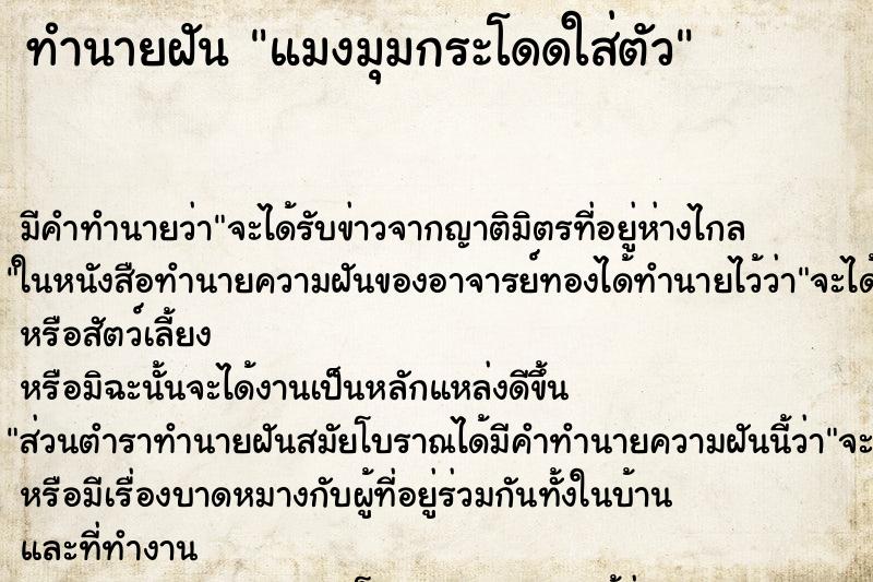 ทำนายฝัน แมงมุมกระโดดใส่ตัว ทำนายฝัน แมงมุมกระโดดใส่ตัว