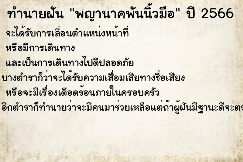 ทำนายฝันพญานาคพันนิ้วมือ ทำนายฝันทำนายฝันพญานาคพันนิ้วมือ
