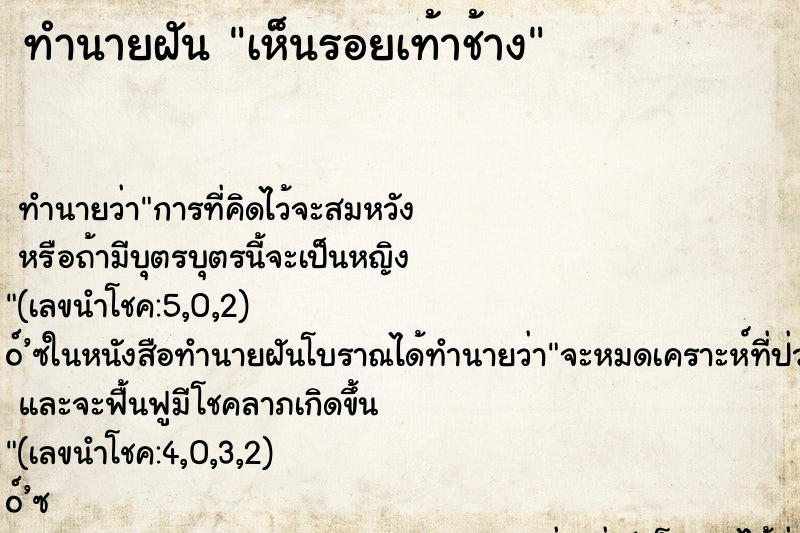 ทำนายฝัน เห็นรอยเท้าช้าง ทำนายฝัน เห็นรอยเท้าช้าง