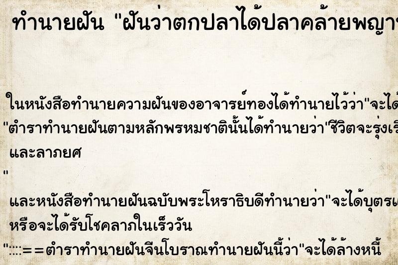 ทำนายฝัน ฝันว่าตกปลาได้ปลาคล้ายพญานาค ทำนายฝัน ฝันว่าตกปลาได้ปลาคล้ายพญานาค