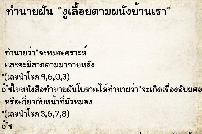 ทำนายฝันงูเลื้อยตามผนังบ้านเรา ทำนายฝันทำนายฝันงูเลื้อยตามผนังบ้านเรา