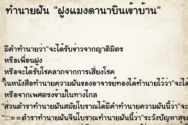 ทำนายฝันฝูงแมงดานาบินเข้าบ้าน ทำนายฝันทำนายฝันฝูงแมงดานาบินเข้าบ้าน