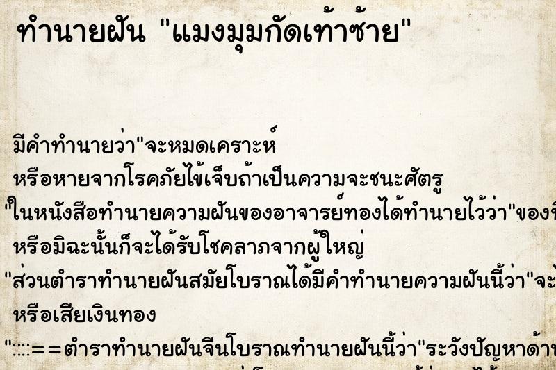ทำนายฝัน แมงมุมกัดเท้าซ้าย ทำนายฝัน แมงมุมกัดเท้าซ้าย