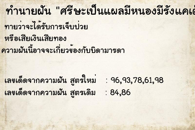 ทำนายฝันศรีษะเป็นแผลมีหนองมีรังแคเต็มไปหมด ทำนายฝันทำนายฝันศรีษะเป็นแผลมีหนองมีรังแคเต็มไปหมด