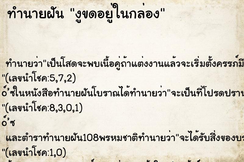 ทำนายฝันทำนายฝันงูขดอยู่ในกล่อง